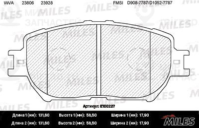 Комплект тормозных колодок, дисковый тормоз MILES E100227