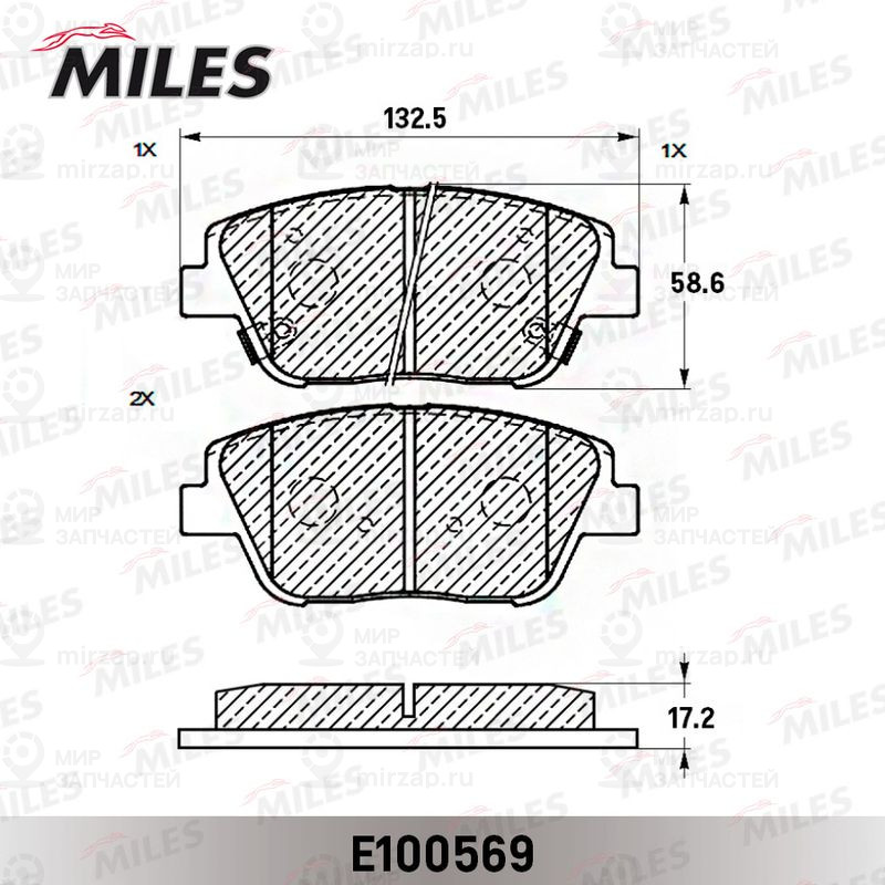 Комплект тормозных колодок, дисковый тормоз MILES E100569