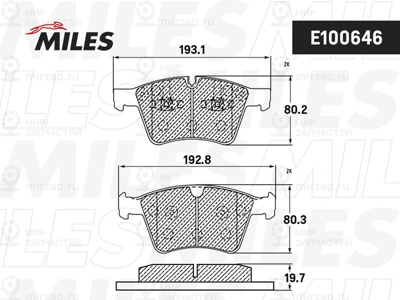 Комплект тормозных колодок, дисковый тормоз MILES E100646