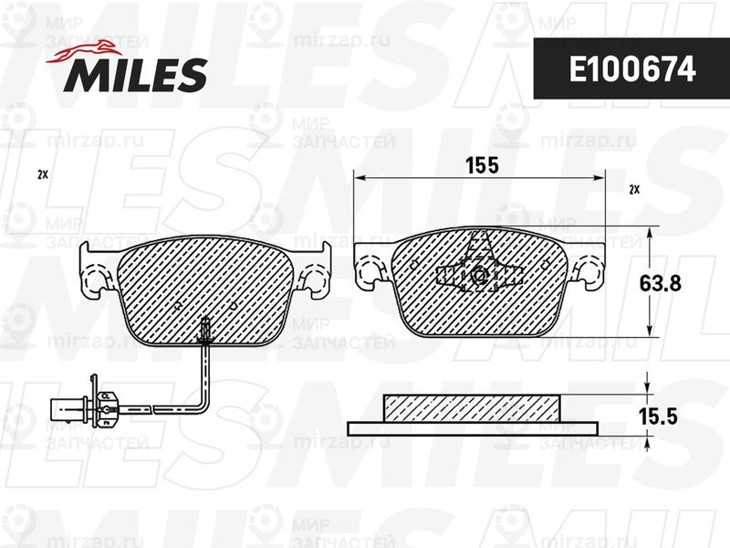 Комплект тормозных колодок, дисковый тормоз MILES E100674