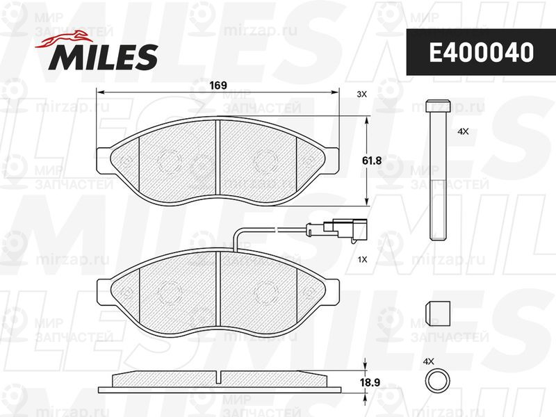 Комплект тормозных колодок, дисковый тормоз MILES E400040