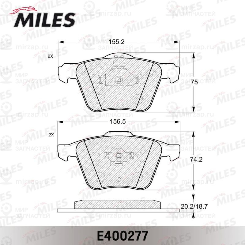Комплект тормозных колодок, дисковый тормоз MILES E400277