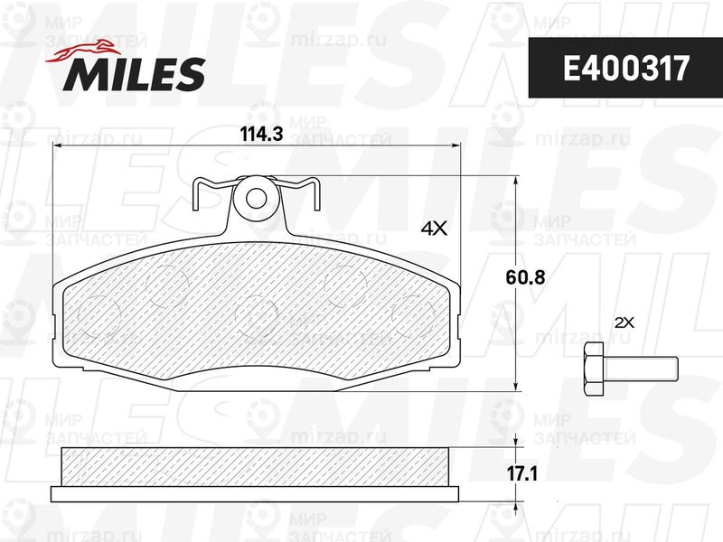Комплект тормозных колодок, дисковый тормоз MILES E400317