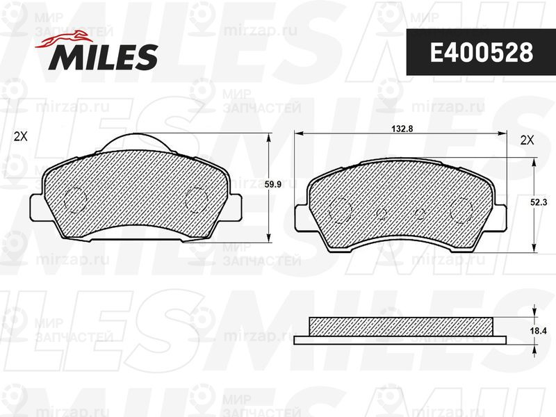 Комплект тормозных колодок, дисковый тормоз MILES E400528