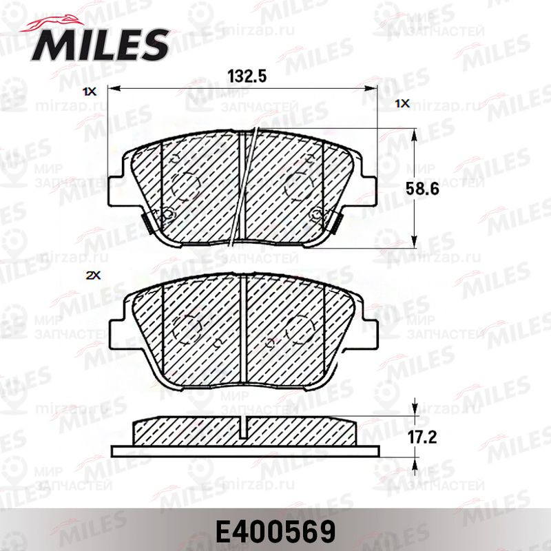 Комплект тормозных колодок, дисковый тормоз MILES E400569