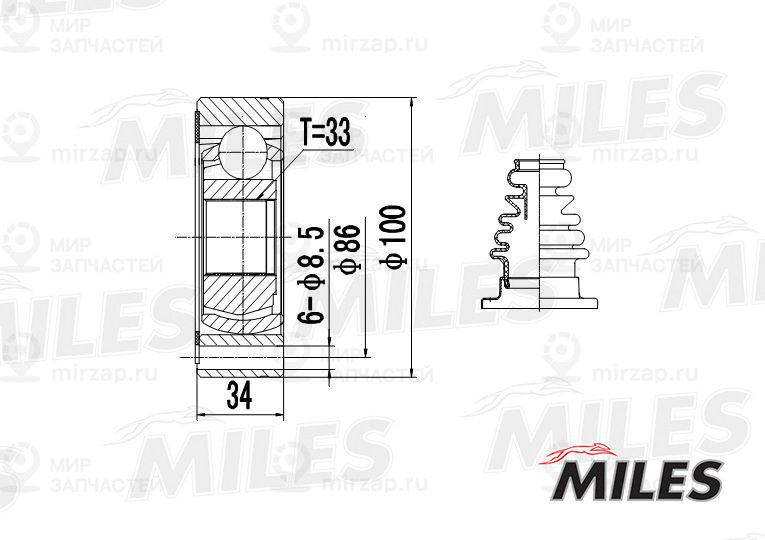 Шарнирный комплект, приводной вал MILES GA10009