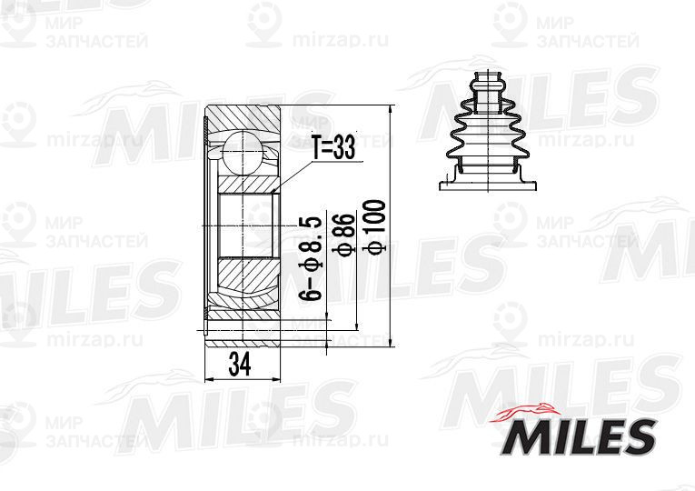 Шарнирный комплект, приводной вал MILES GA11005