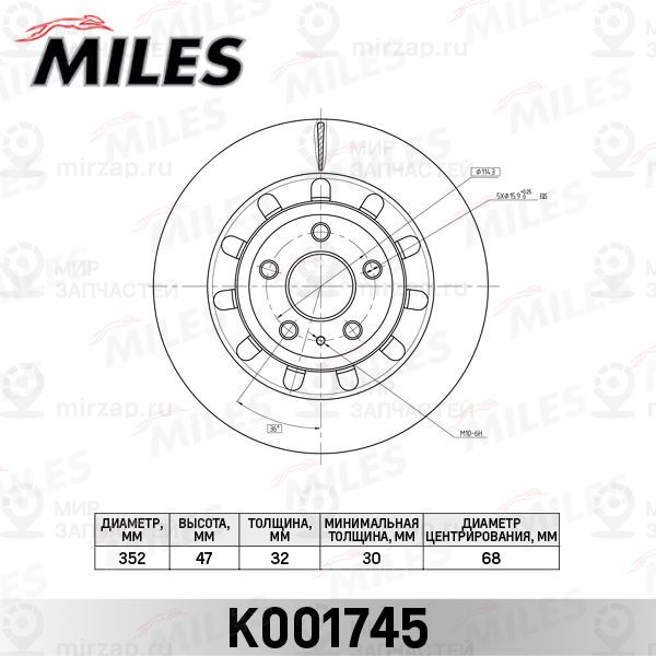 Тормозной диск MILES K001745