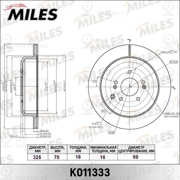 Тормозной диск MILES K011333