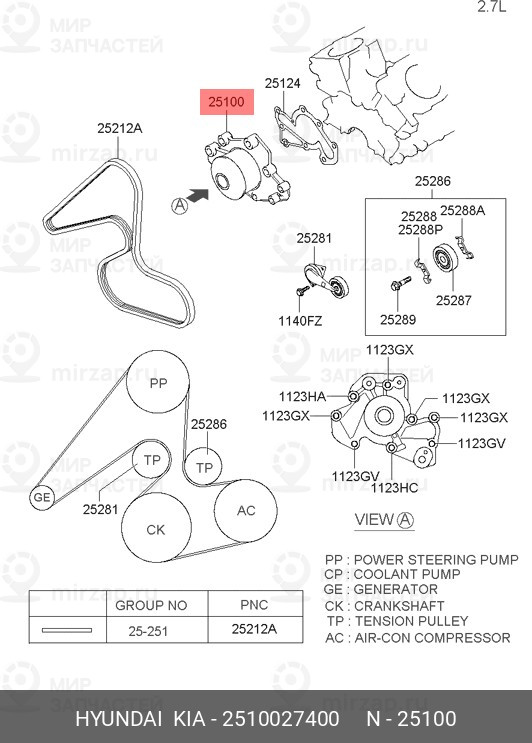 Запчасть MOBIS 2510027400