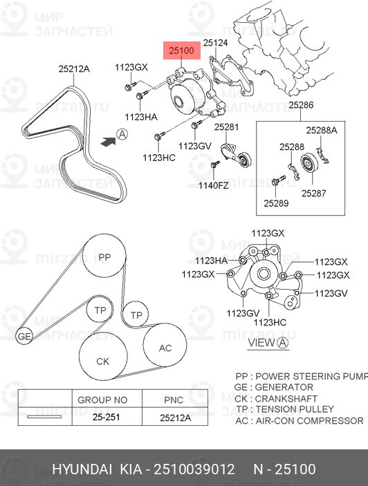 Запчасть MOBIS 2510039012