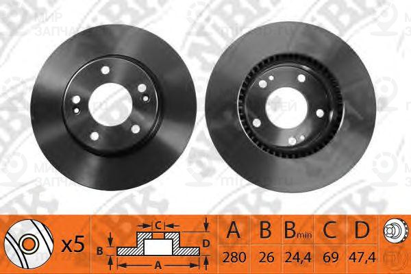 Торм.диск Пер.вент.[280X26] 5 Отв.
 NIBK RN1174