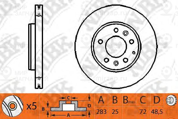 Торм.диск Пер.вент.[282.5X25] 5 Отв
 NIBK RN1195
