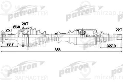 Полуось Правая 25X866x58.5x22 Citroen Xsara 97-00, Xsara Break 97-00, Xsara Pica
 PATRON PDS0105