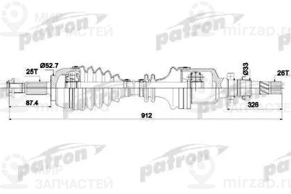 Полуось Правая 25X912x26
 PATRON PDS0436
