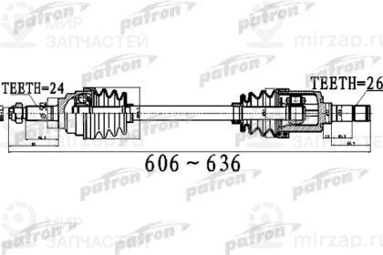 Полуось Передний Мост Слева 24X606x52x26 Kia Rio [Fd] 00 -
 PATRON PDS0516