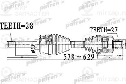Полуось Передний Мост Слева 28X578x53x27 Ssang Yong Rexton 2001 -
 PATRON PDS0533