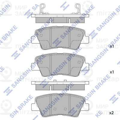 Комплект тормозных колодок, дисковый тормоз SANGSIN SP1239
