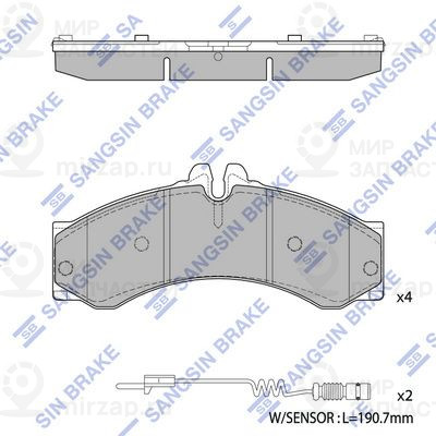 Комплект тормозных колодок, дисковый тормоз SANGSIN SP1277