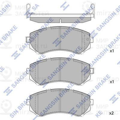 Комплект тормозных колодок, дисковый тормоз SANGSIN SP1492