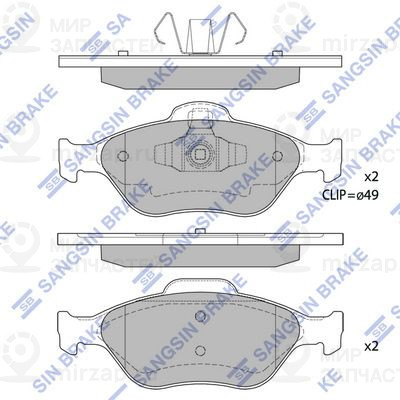 Комплект тормозных колодок, дисковый тормоз SANGSIN SP1565