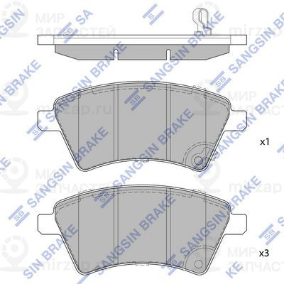 Комплект тормозных колодок, дисковый тормоз SANGSIN SP1751