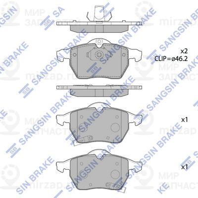 Комплект тормозных колодок, дисковый тормоз SANGSIN SP1757