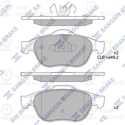 Комплект тормозных колодок, дисковый тормоз SANGSIN SP1802