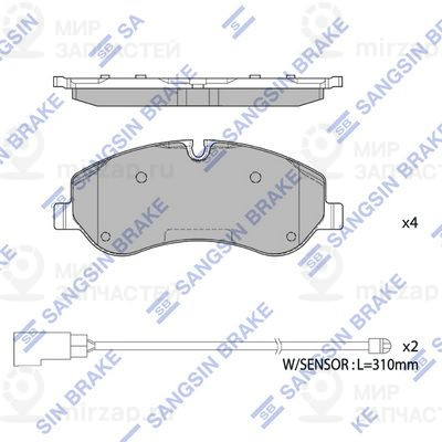 Комплект тормозных колодок, дисковый тормоз SANGSIN SP1885