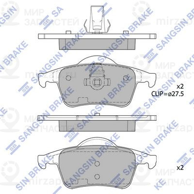 Комплект тормозных колодок, дисковый тормоз SANGSIN SP2123