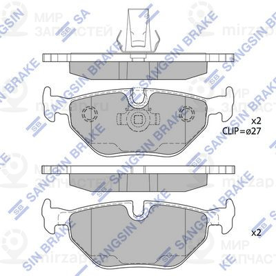 Комплект тормозных колодок, дисковый тормоз SANGSIN SP2167