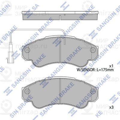Комплект тормозных колодок, дисковый тормоз SANGSIN SP4033