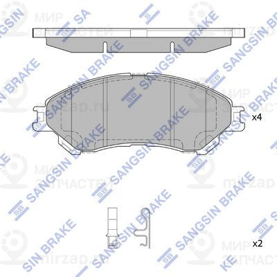 Комплект тормозных колодок, дисковый тормоз SANGSIN SP4212