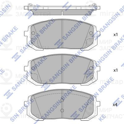 Комплект тормозных колодок, дисковый тормоз SANGSIN SP4334SD