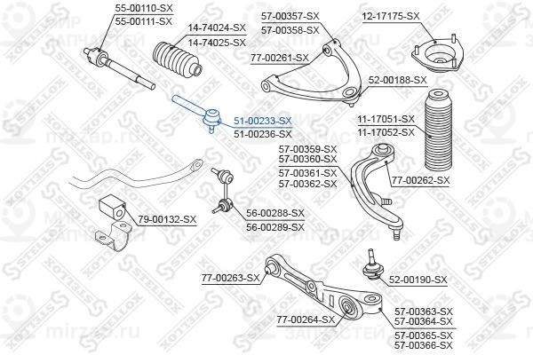 Наконечник поперечной рулевой тяги STELLOX 5100233SX