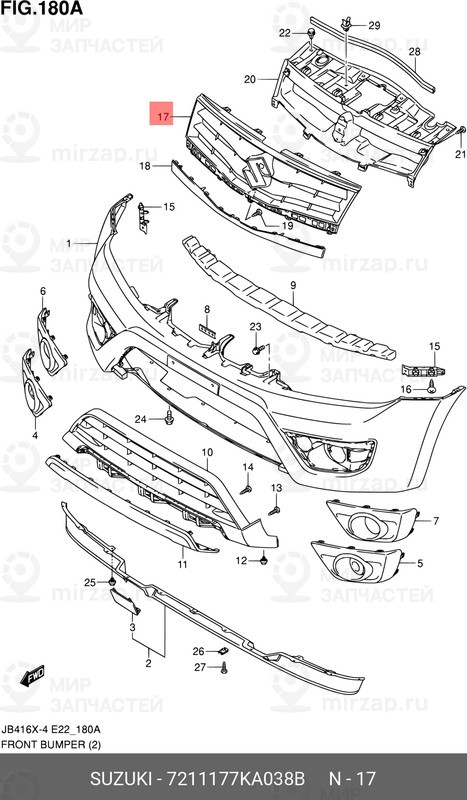 Запчасть SUZUKI 7211177KA038B