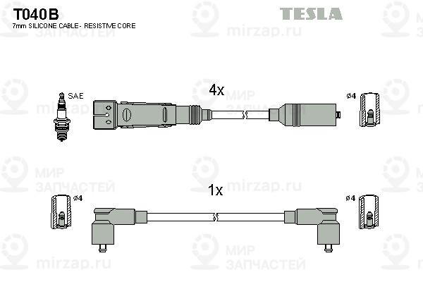 Комплект проводов зажигания TESLA T040B