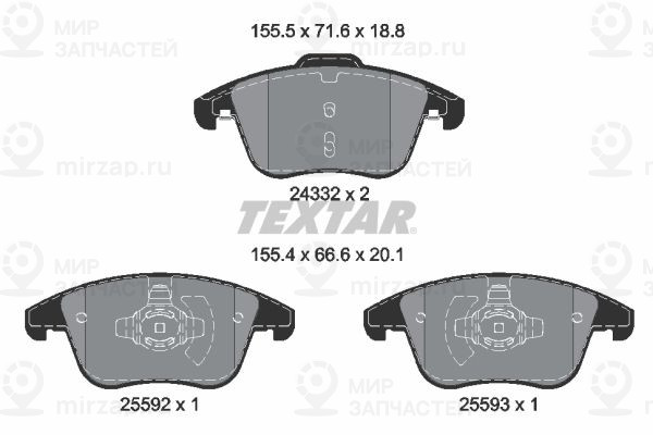 Комплект тормозных колодок, дисковый тормоз TEXTAR 2433205