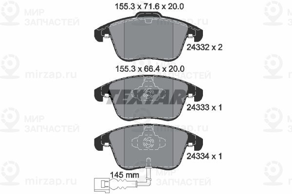 Комплект тормозных колодок, дисковый тормоз TEXTAR 2433301
