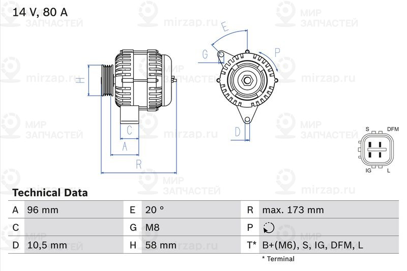 Генератор BOSCH 0986082040