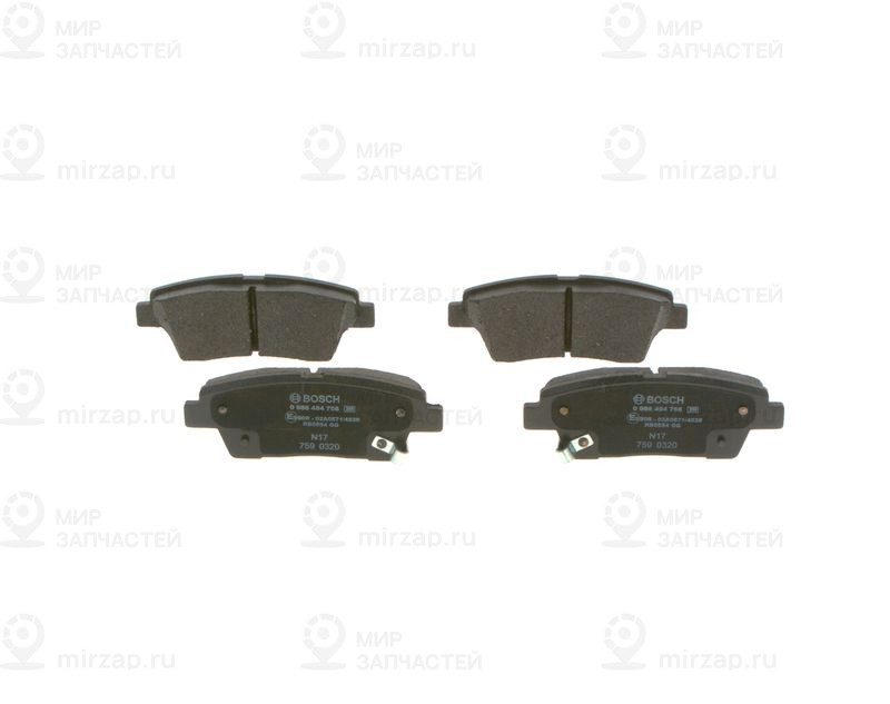 Комплект тормозных колодок, дисковый тормоз BOSCH 0986494766