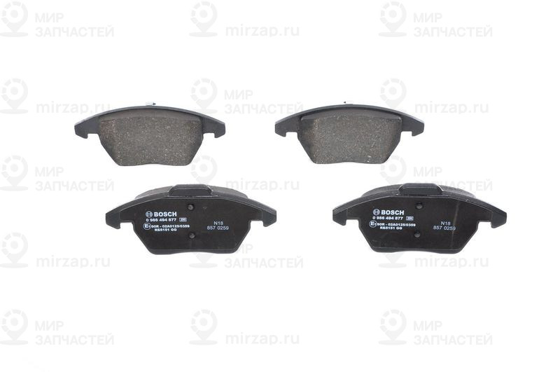 Комплект тормозных колодок, дисковый тормоз BOSCH 0986494877