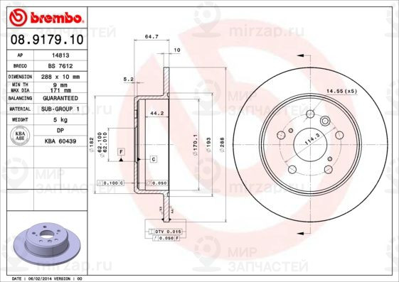 Тормозной диск BREMBO 08917910