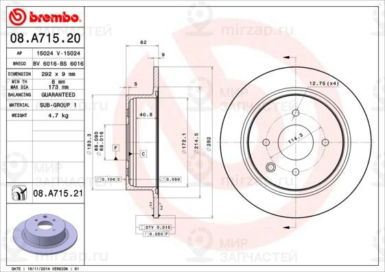 Тормозной диск BREMBO 08A71520
