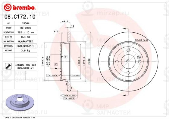 Тормозной диск BREMBO 08C17210