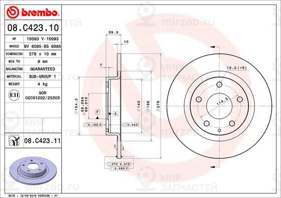 Тормозной диск BREMBO 08C42311