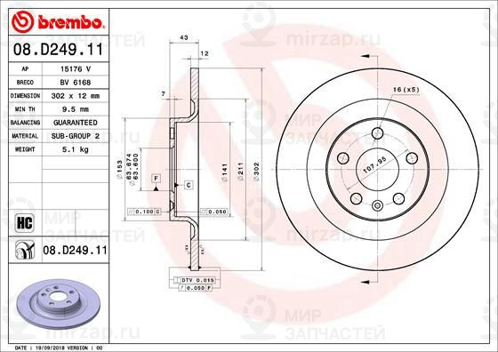 Тормозной диск BREMBO 08D24911