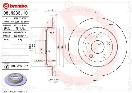Тормозной диск BREMBO 08N23311