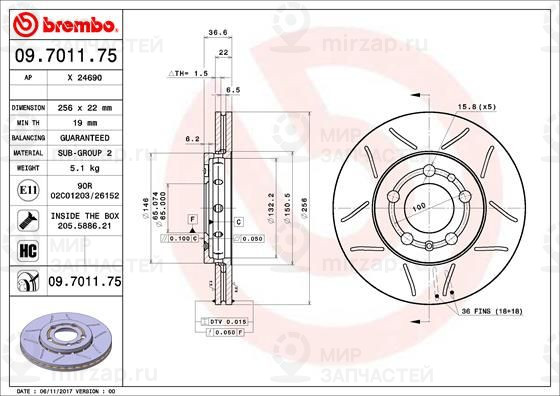 Тормозной диск BREMBO 09701175