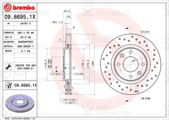 Тормозной диск BREMBO 0986951X